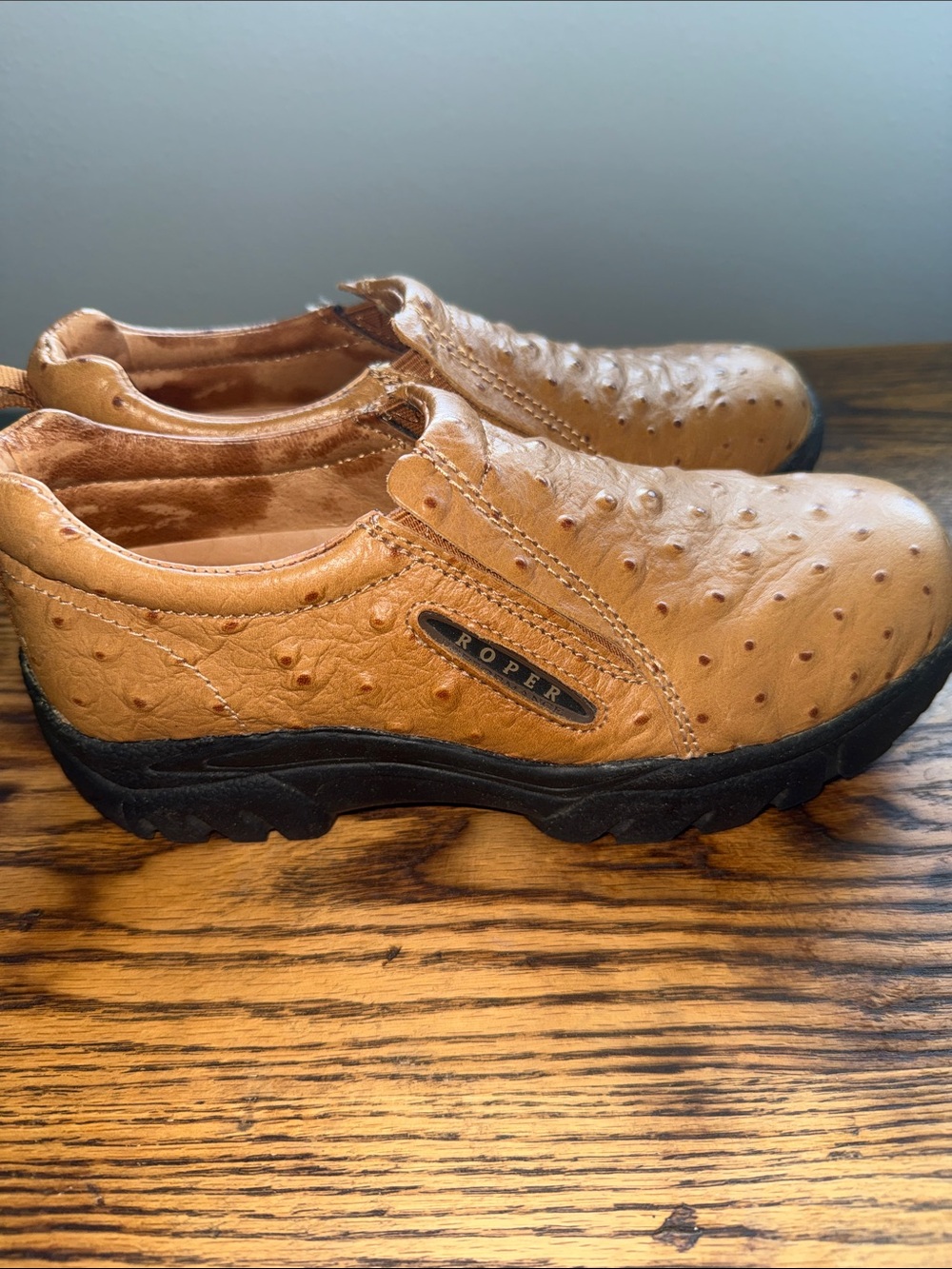 Roper Brown Ostrich-Texture Slip-On Casual Shoes - Picture 6 of 8